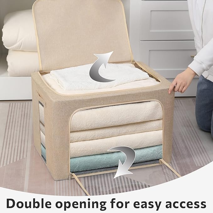 FHSQX Extra Large Clothes Storage Bins Foldable Metal Frame Storage Box - Image 2