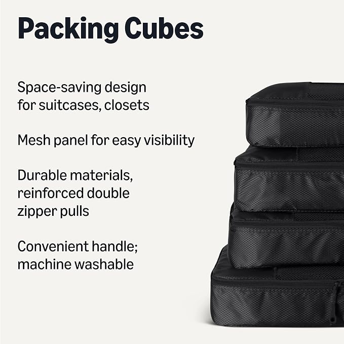 Amazon Essentials 4-Piece Packing Cubes Travel Accessories Set, Luggage - Image 2