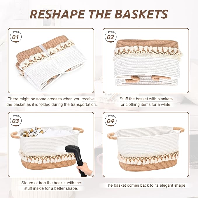 6 Pack Storage Basket for Shelves, Boho Cotton Rope Storage Bins - Image 5