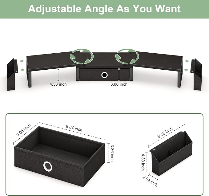 Dual Monitor Stand Riser w/ Drawer & Metal Leg, Large Computer Monitor Riser w/ - Image 4