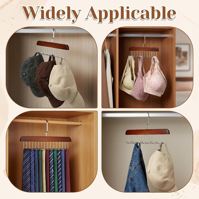 4 PCS Tie Holders for Closet, Belt Rack Wooden Bra Hangers for Closet Organizer - Image 6