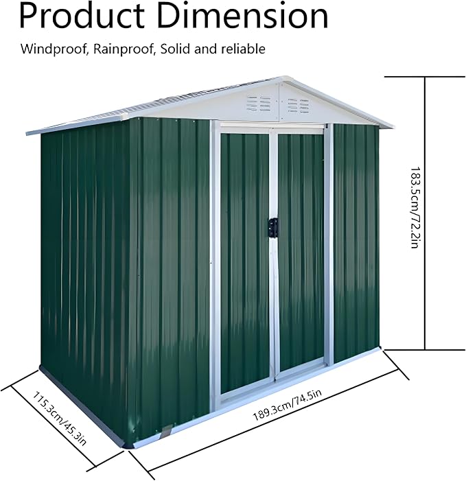 6' x 4' Metal Outdoor Storage Shed, Garden Tool House - Image 2