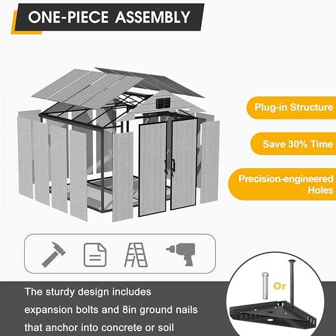 8 x 8 FT Plastic Storage Shed, All-Weather Resin Tool Shed - Image 3