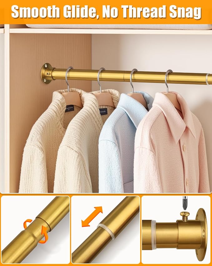 Closet Rods for Hanging Clothes, 17-64 Inch Heavy Duty and Stepless Adjustable - Image 5