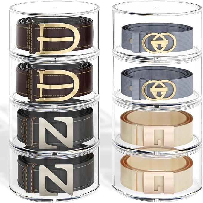 Belt Organizer for Closet Storage: Clear Acrylic 8-Layer Stackable Belt Box by NUGGICETHOME