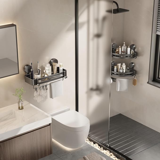 VOLPONE Shower Caddy Suction Cup, 2 Pack Corner Shower Shelves No Drilling - Image 3
