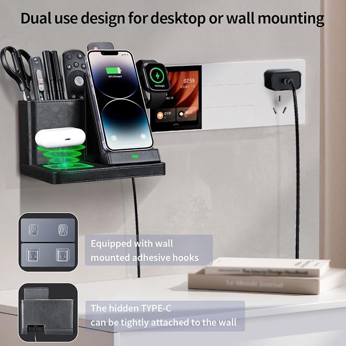 Desk Organizer with Phone Charger, Nightstand Desktop Organizer, Office - Image 4