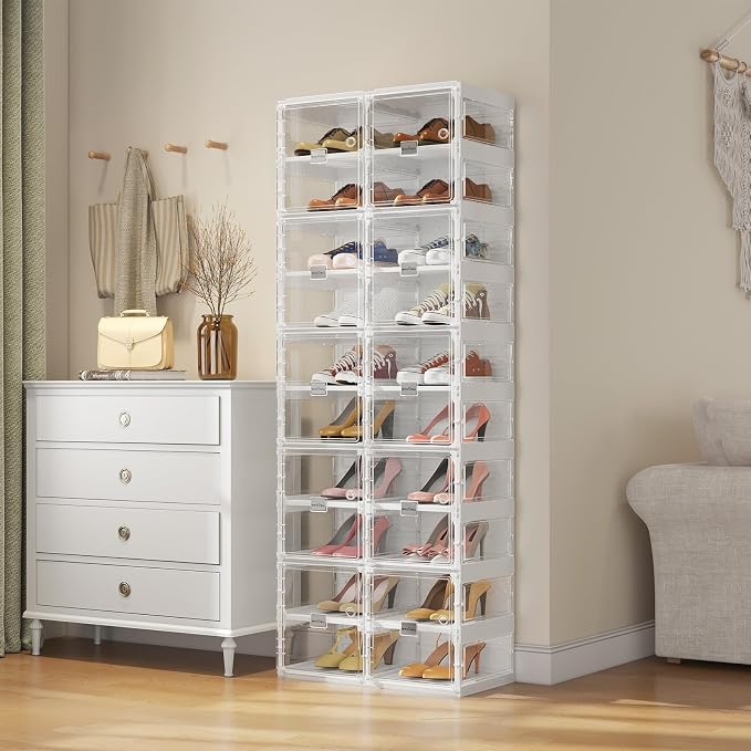 BROVIEW Foldable Shoe Rack, Large Stackable Sneaker Organizer Storage Box - Image 8