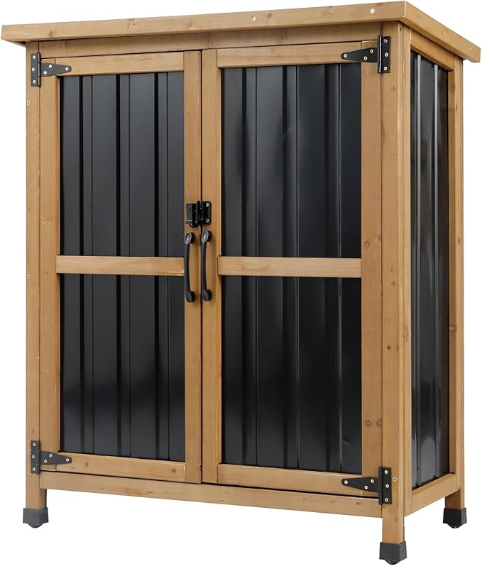 Outdoor Storage Cabinet, Small Wood & Metal Storage Shed by MAGAZOOPET