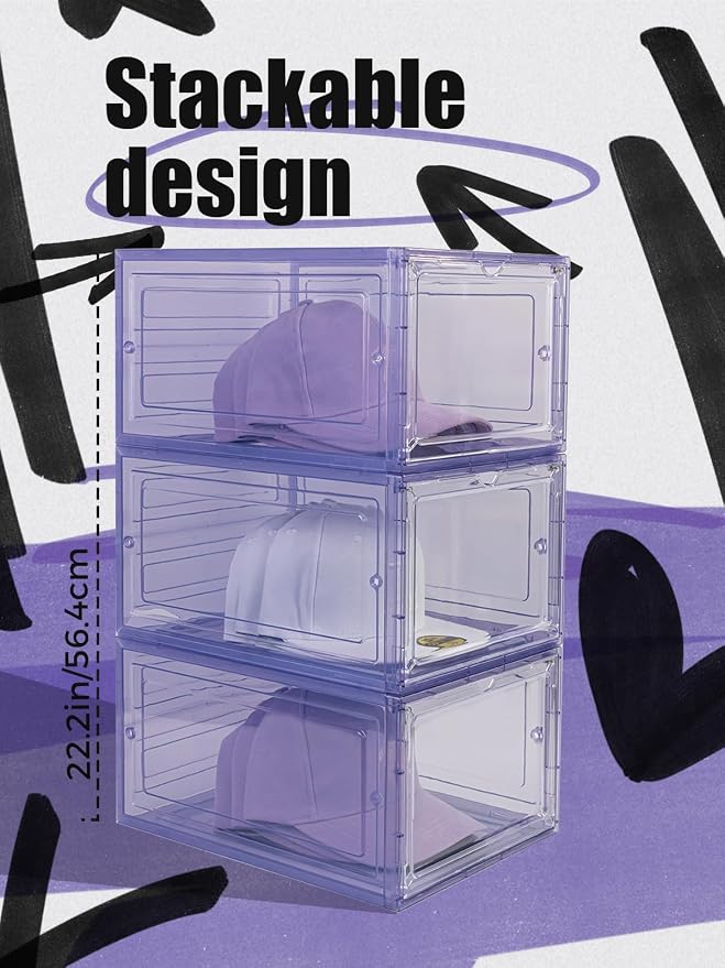 6 Pack Hat Organizer Box, Stackable Clear Baseball Caps Holder Box Containers - Image 3