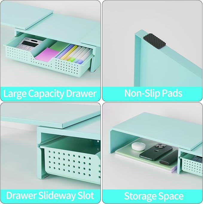 Dual Monitor Stand Riser with Drawer, Desk Organizer and Accessories, Metal - Image 6