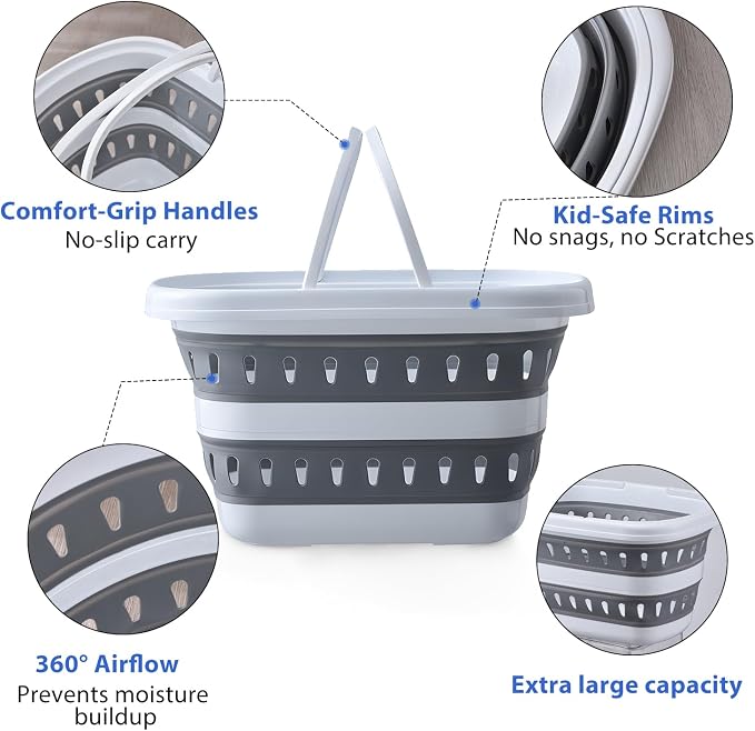 Monozuki Collapsible Plastic Laundry Basket 10.6 gallon 2pcs Eco-recycled - Image 3