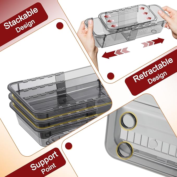 15 Pcs Extendable Clear Drawer Organizer, All Adjustable Vanity Storage Box - Image 6