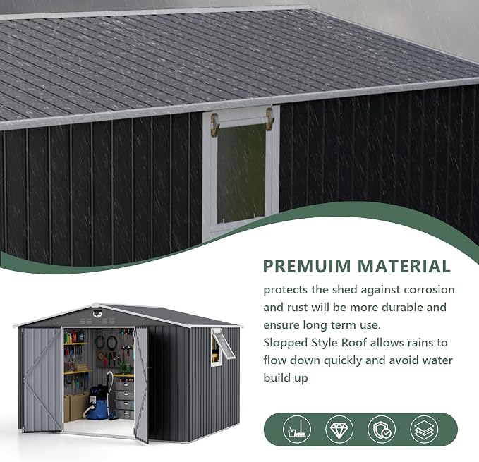 10x8 FT Metal Storage Shed, Outdoor Storage Building - Image 4