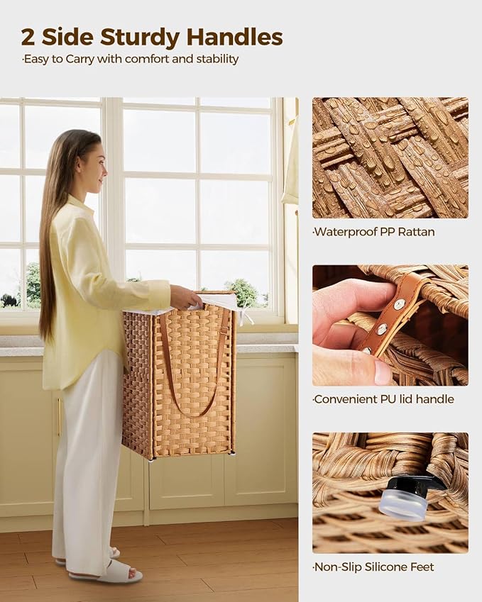 Greenstell Laundry Hamper with Wheels, No Install Needed, 90L Divided Handwoven - Image 6
