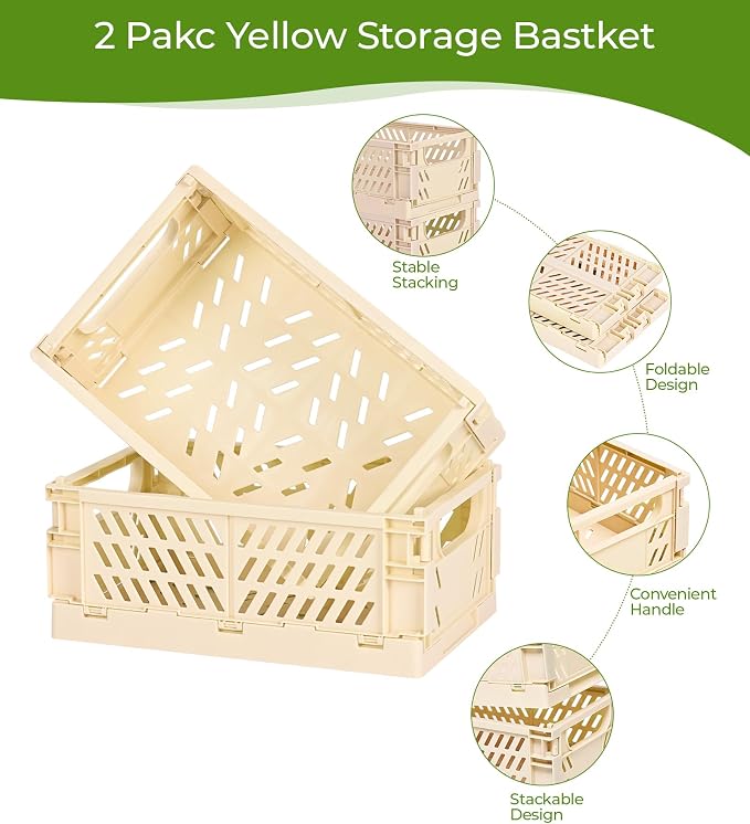 4-Pack Small Pastel Plastic Storage Baskets, Collapsible Crates - Image 2