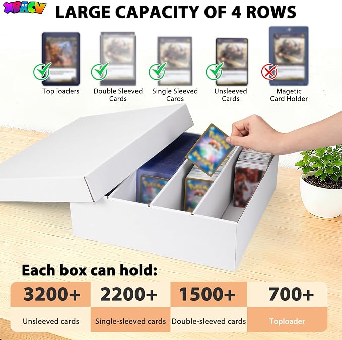 5 Pack Toploader Trading Card Storage Box, 4 Row 3200 Count White Cardboard - Image 3
