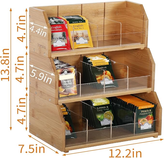 3 Layer Stackable Bamboo Tea Bag Organizer Storage Holder - Image 2