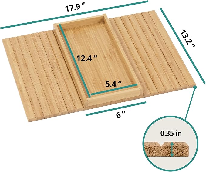 DETOR Couch Tray with Spacious 12.4" x 5.4" Storage Box, Natrual Bamboo Finish - Image 7