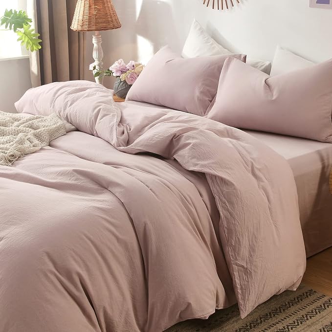 MooMee Bedding Pillowcases Pack of 2 100% Washed Cotton Linen Like Textured - Image 5
