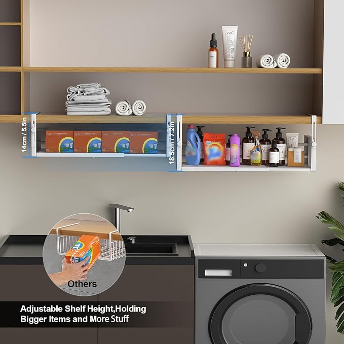 2Pack Under Shelf Basket, Adjustable Hanging Under Cabinet Shelf Storage - Image 4