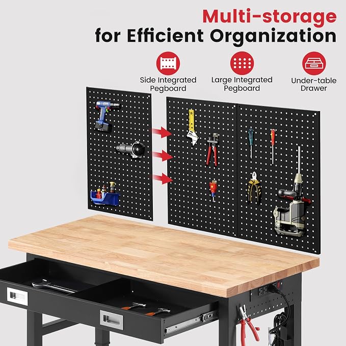 Workbench for Garage with Drawers 48 x 24 Inch Rubberwood Tabletop Work Table - Image 3