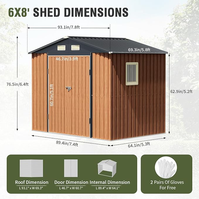8x6 Ft Outdoor Metal Shed, Storage Garden Shed - Image 2