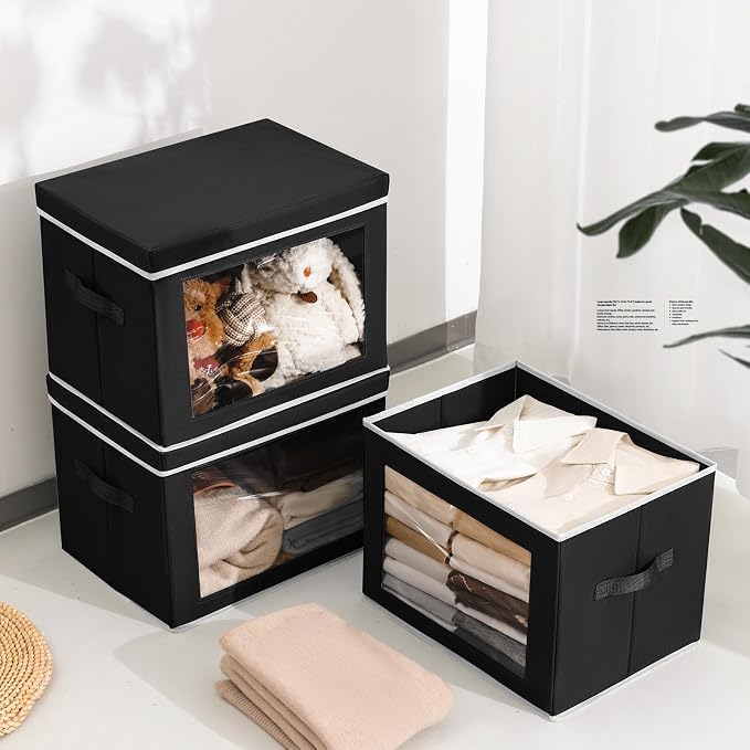 Storage Bins with Lids, 3 Pack Large Storage Cubes with Window, Closet Bins - Image 3