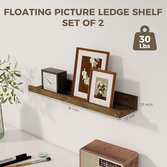Axeman Floating Shelves for Wall | Picture Ledge Shelf Set of 2 | Rustic - Image 3