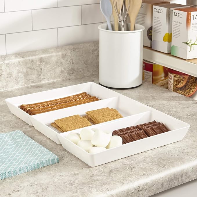 US Acrylic Avant White Plastic Divided Serving Trays 15” x 10” | Large Reusable - Image 3