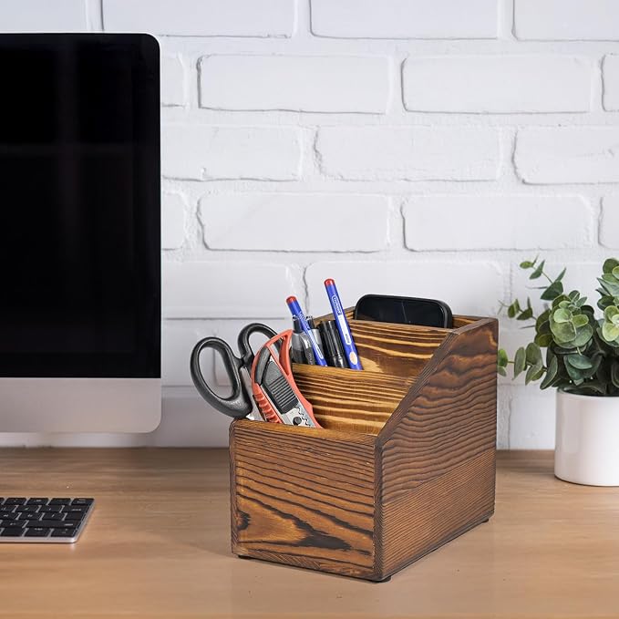 Wooden Remote Control Holder Organizer, 3 Compartment Storage Slots, TV Remote - Image 4