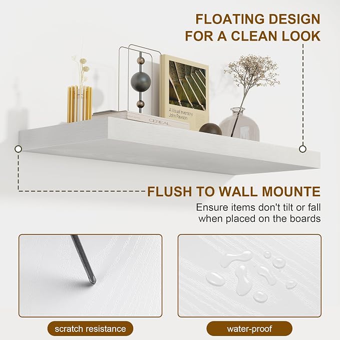 White Floating Shelves for Wall, 27.5 Inch Bathroom Shelves Set of 2, Rustic - Image 5