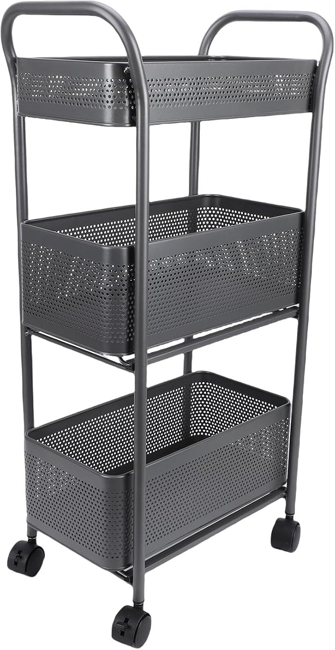 3 Tier Rolling Cart, Steel Multi Functional Movable Storage Organizer - Image 6
