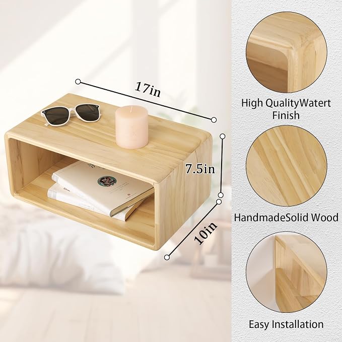 Floating Bedside Table, Wall Mounted Nightstand，Wood Bedside Shelf, Floating - Image 2