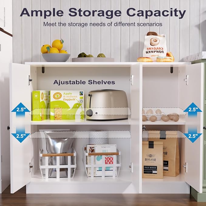Buffet Cabinet with 3 Door, Kitchen Storage Sideboard with Adjustable Shelf - Image 3