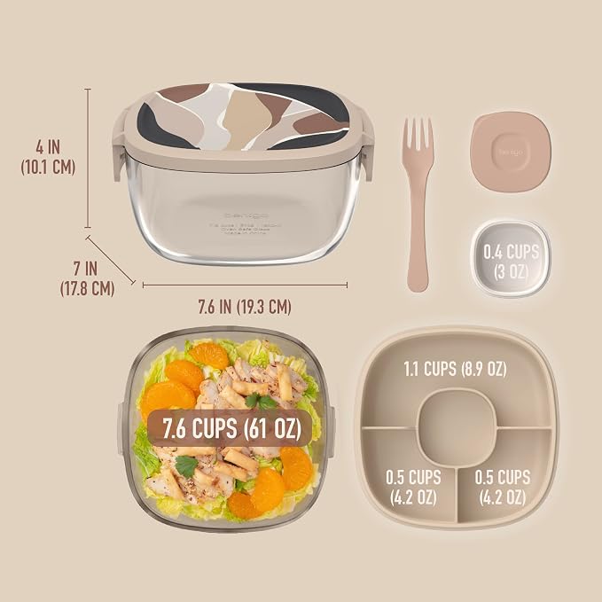 Bentgo Glass Prints All-in-One Salad Container - 61oz Tinted Glass Salad Bowl - Image 6