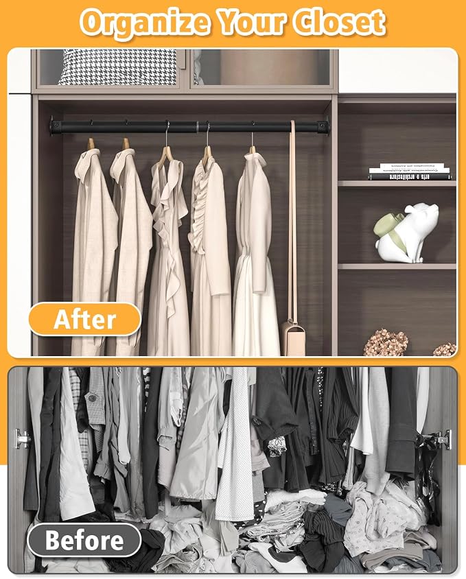Closet Rod, 17 to 64 Inch Heavy Duty Adjustable Metal Clothing Rack - Image 3