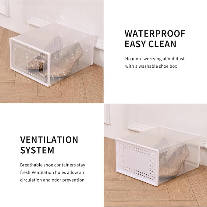 X-Large Plastic Clear Shoe Storage Boxes Stackable 12 Pack Fit Size 11 - Image 6