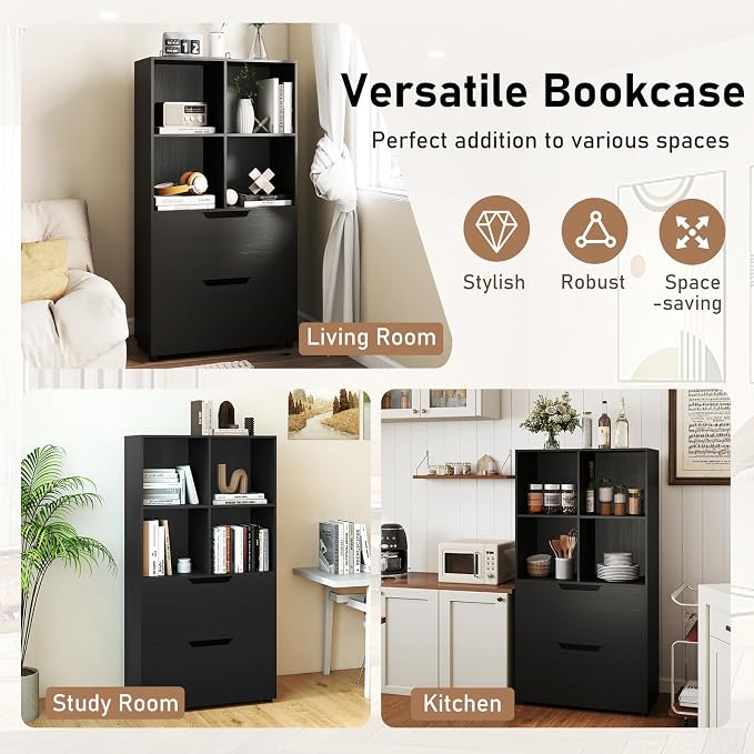 Giantex Bookcase with 2 Drawers, 51” Tall Floor Bookshelf w/4 Cubes, Anti-tip - Image 7