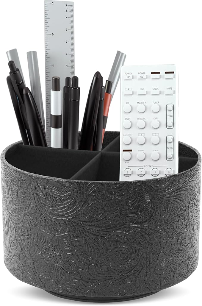 lizimandu Round Leather Art Supply Organizer, Remote Control Holder, 360 Degree by LIZIMANDU