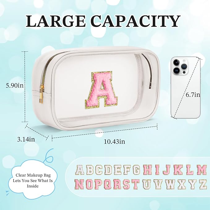 YOOLIFE Initial Makeup Bag Travel Toiletry Bag Clear Makeup Bag Preppy Cosmetic - Image 5