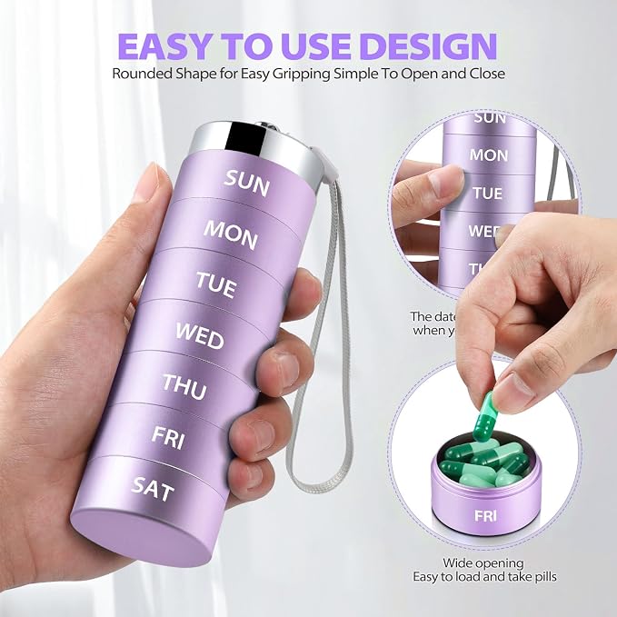 Large Weekly Pill Organizer, Metal Travel Pill Box, Portable Aluminum Alloy - Image 3