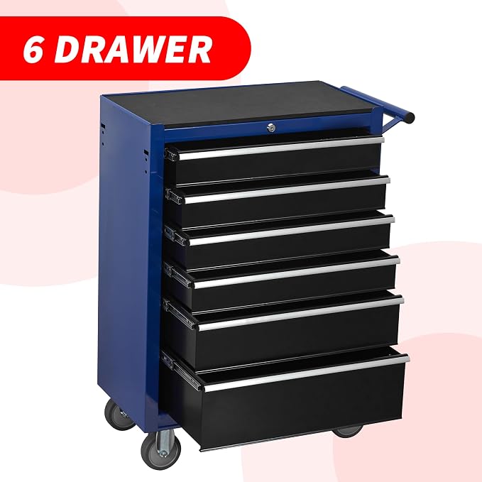 6-Drawer Rolling Tool Chest Cabinet, Large Capacity Metal Tool Box - Image 4