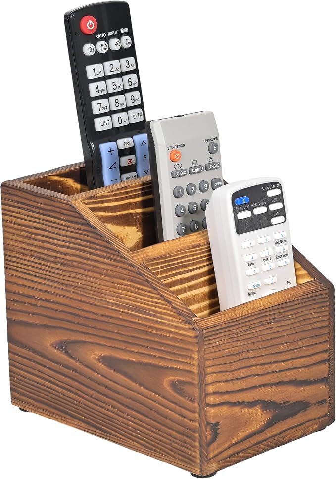 Wooden Remote Control Holder Organizer, 3 Compartment Storage Slots, TV Remote by Unknown