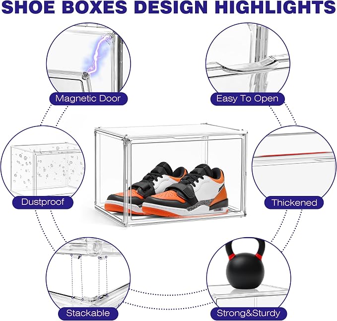 Shoe Storage 6 Pack Size 13 Acrylic Clear Shoe Storage Box Stackable Large - Image 3