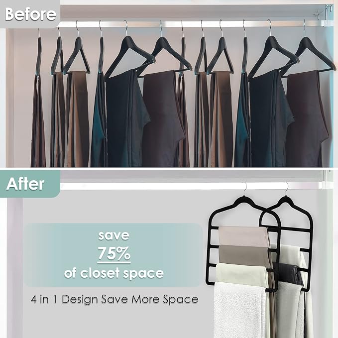 Velvet Hangers Space Saving Non Slip Pant Velvet Hangers, DUDUCOFU 6 Pack Black - Image 5