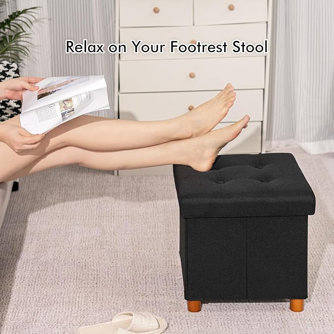PINPLUS Storage Ottoman Cube, Linen Footrest - Image 5