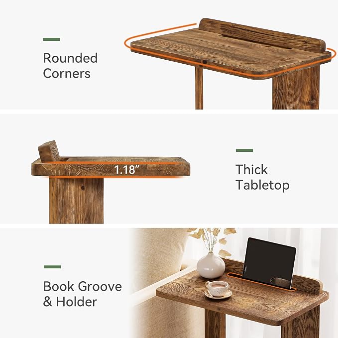 Solid Wood C-Shaped End Table Set of 2, Farmhouse Wooden Side Table - Image 6