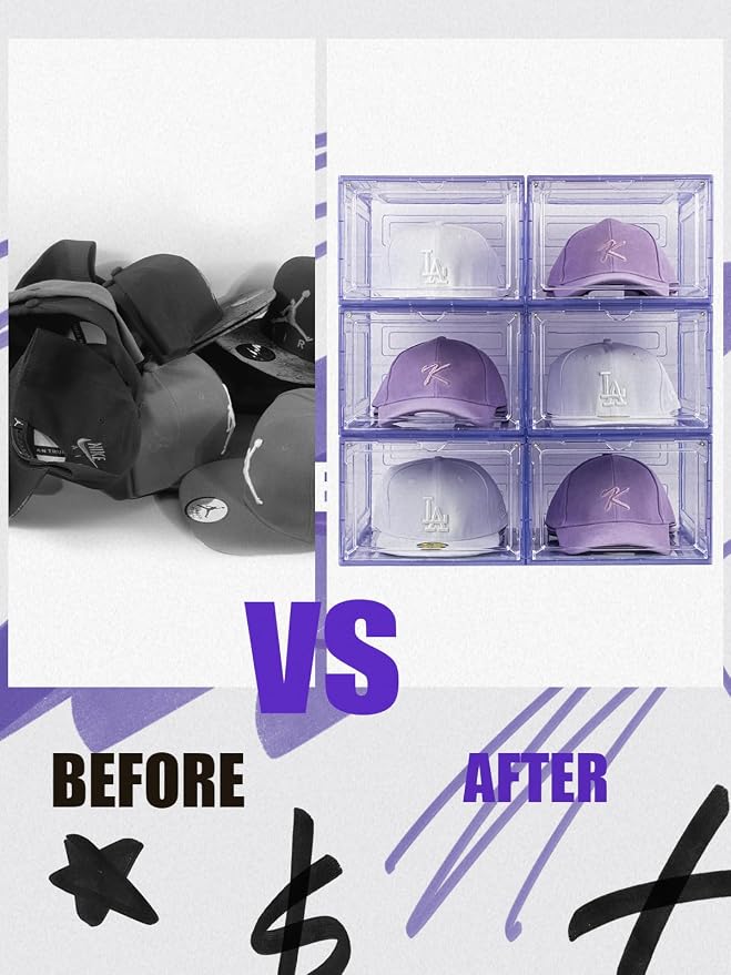 6 Pack Hat Organizer Box, Stackable Clear Baseball Caps Holder Box Containers - Image 4