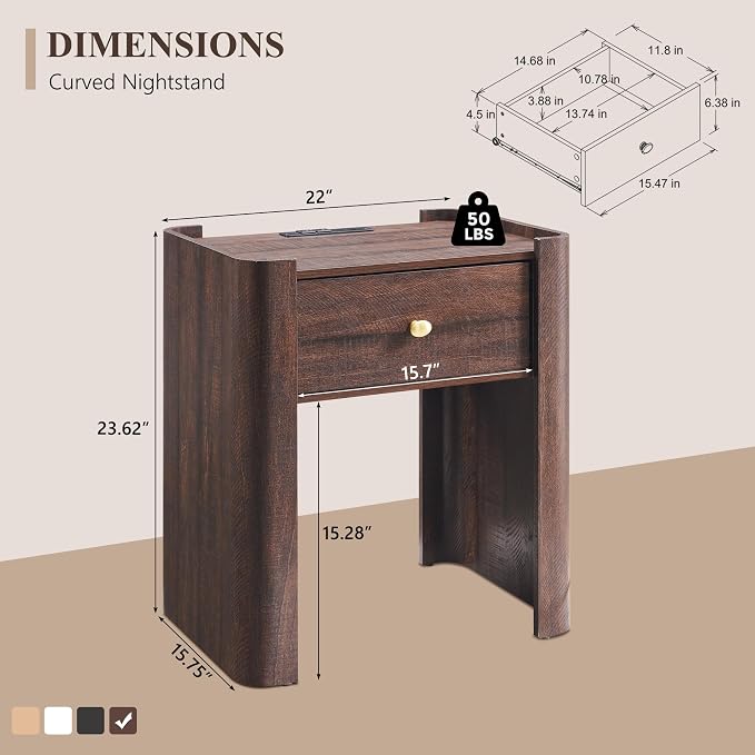 23.6" Tall Modern Nightstand Set of 2, Wooden Night Stand - Image 2